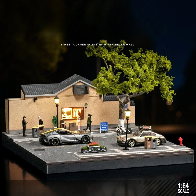 

Миниатюрная архитектурная модель уличной сцены кафе Ихэ в Нанкине, микроландшафт, масштаб 1/64, с демонстрационным боксом для моделей автомобилей