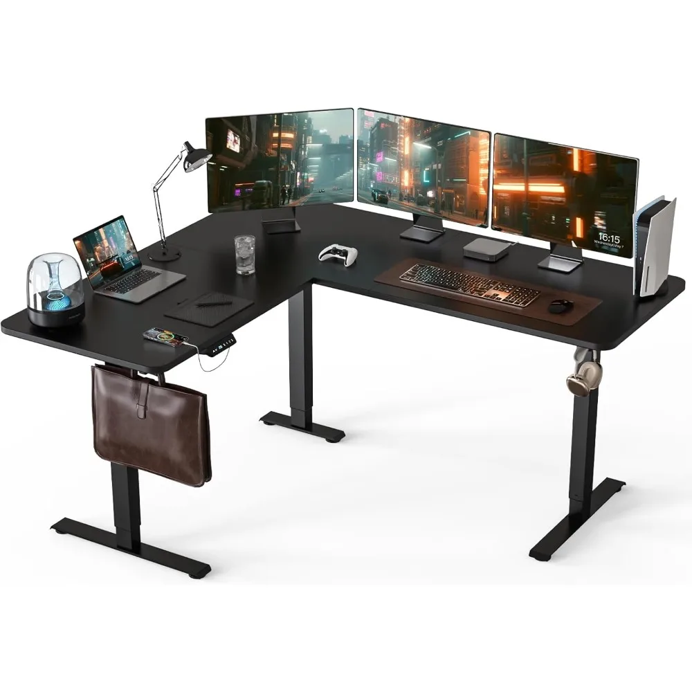 

Upgrade Version 63 * 55 inch L Shaped Electric Adjustable Height Standing Desk, Corner Stand Up Desk, Sit Stand Computer L Desk