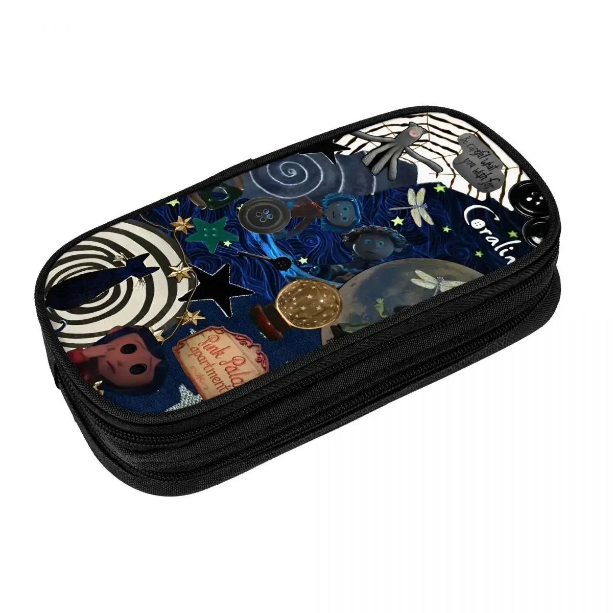 Coraline Halloween Horror Astuccio per matite Astuccio per penne per ragazze Ragazzi Grandi borse portaoggetti Materiale scolastico Cancelleria con cerniera
