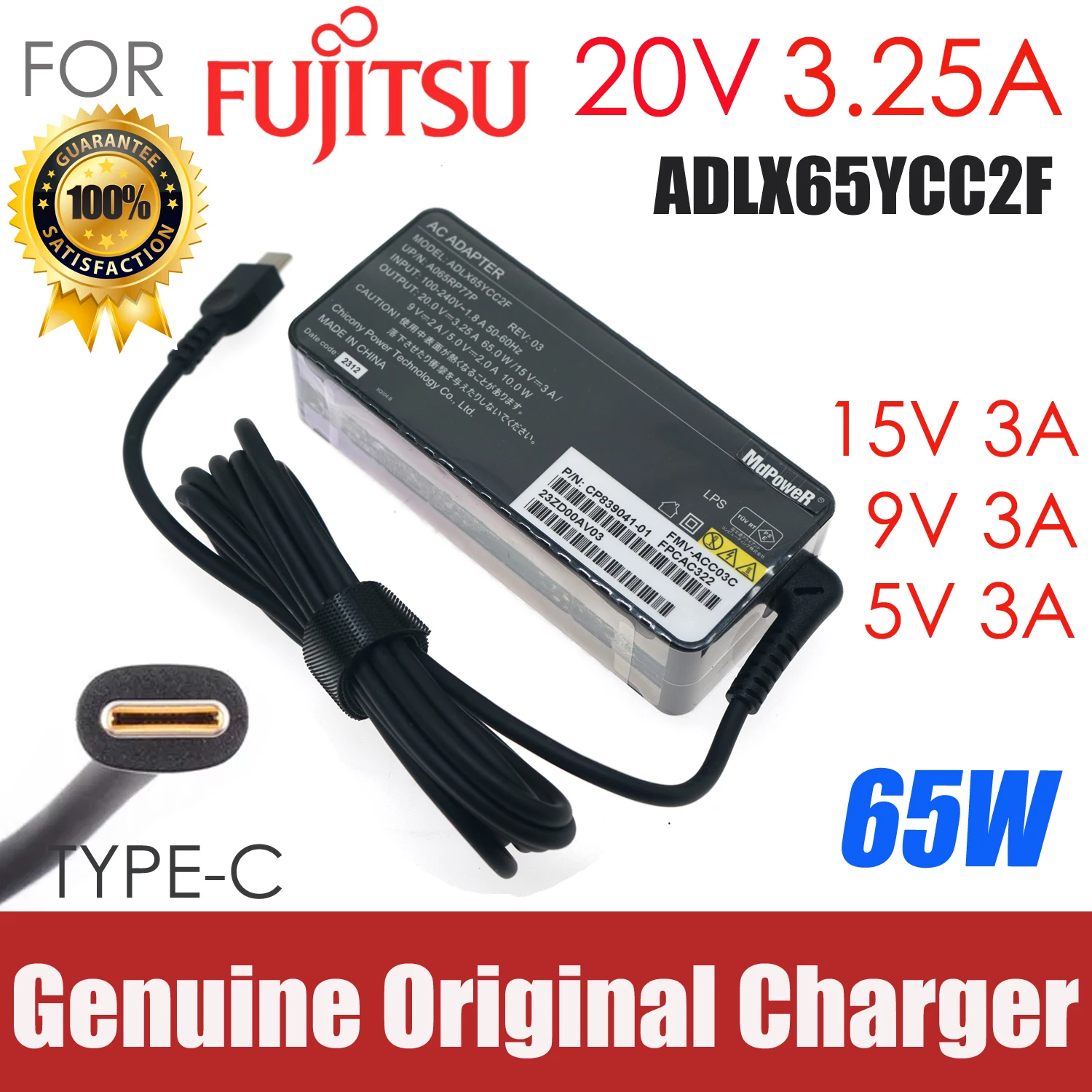 

Genuine 65W 20V 3.25A USB-C Type C AC Adapter Charger for Fujitsu Power Supply ADLX65YCC2F FMV-ACC02A (FPCAC316) LIFEBOOK