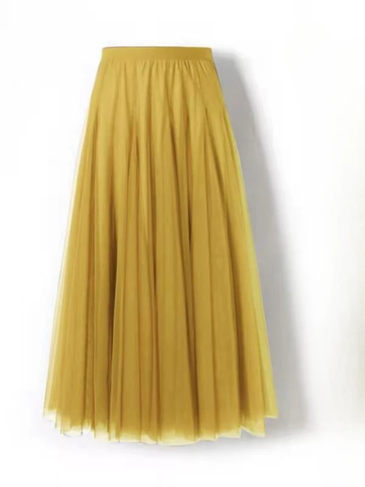 กระโปรงตาข่ายผู้หญิง ฤดูร้อน เอวสูง ยืดหยุ่น ทรงเอ หลวม สบายๆ ใส่ได้ทุกวัน ดูดี มีสไตล์ บางเบา หวาน สดใส ลดอายุ