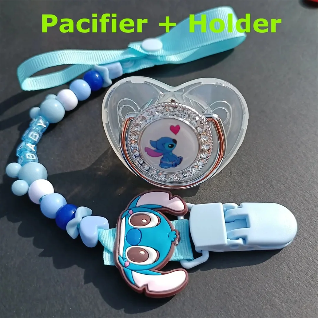 Baby pacifier Clip Chain set Baby pacifier Baby Shower Gift bisphenol A-Free silicone baby teal pacifier chupete Stitch Print