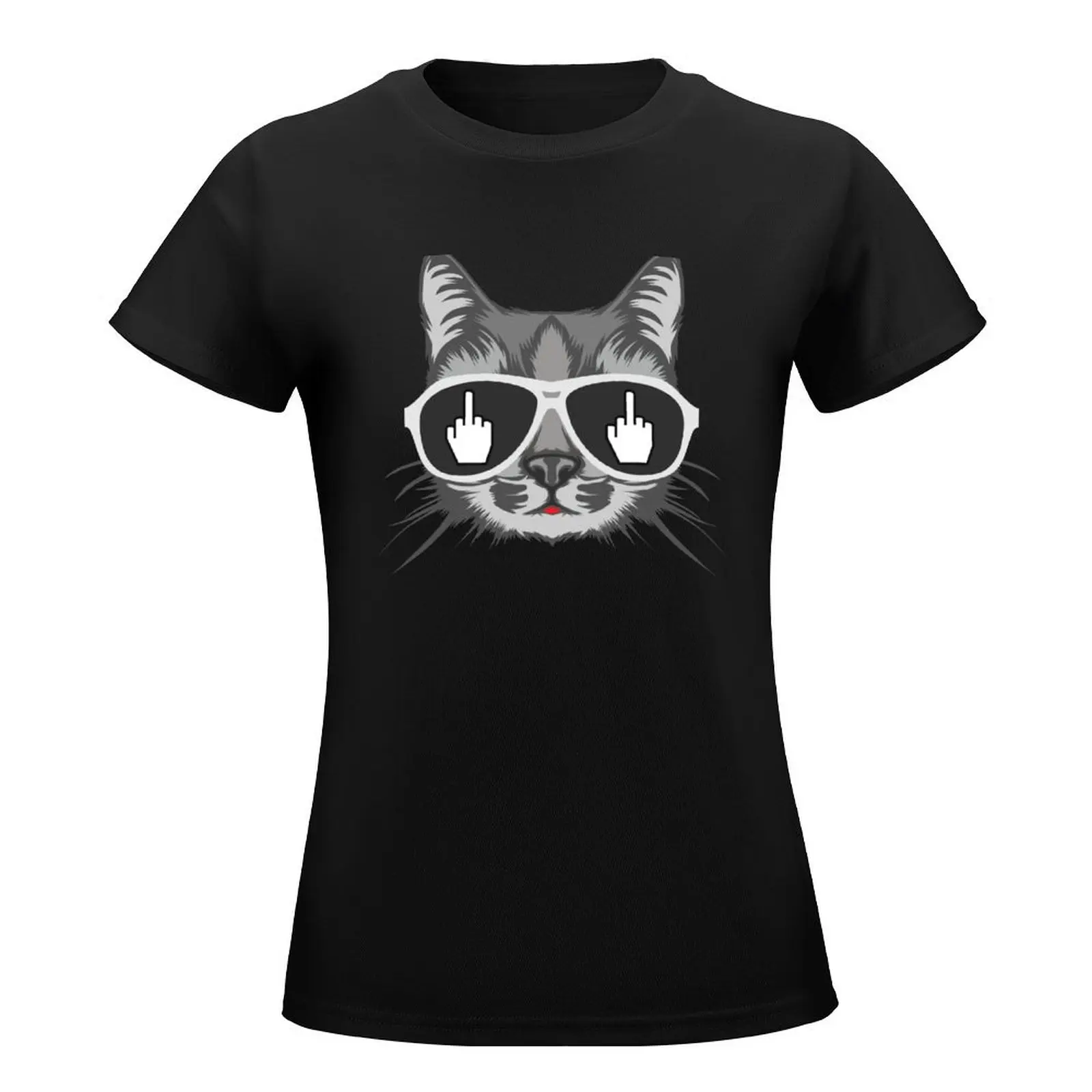 Middle Finger Cat T-Shirt Blouse anime clothes t-shirts for Women graphic tees