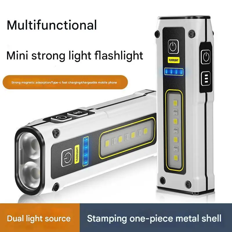 NEW Super Bright LED Source Flashlight Work Lamp with Magnet Alarm SOS Key Chain Power Bank Waterproof Emergency Flashlight