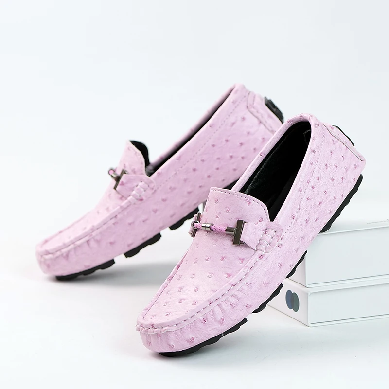 2026 Summer Men's Loafers Shoes Fashion Pink Breathable Casual Leather Shoes for Men Comfortable Flats Shoes Man Plus Size 39-46