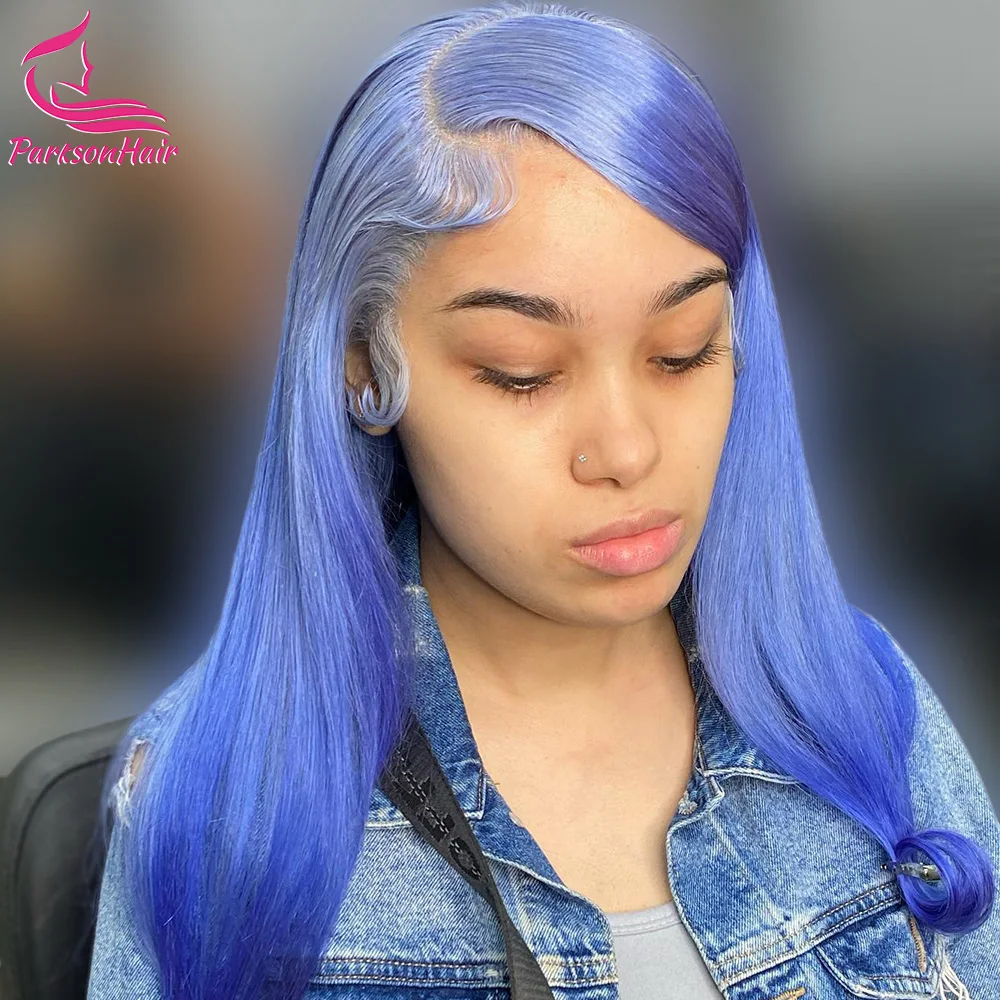 

Blue Transparent 13x6 HD 13x4 Lace Front Wig Straight 250 Density Remy Human Hair Wig Colored 613 Wigs For Women T Part Lace Wig