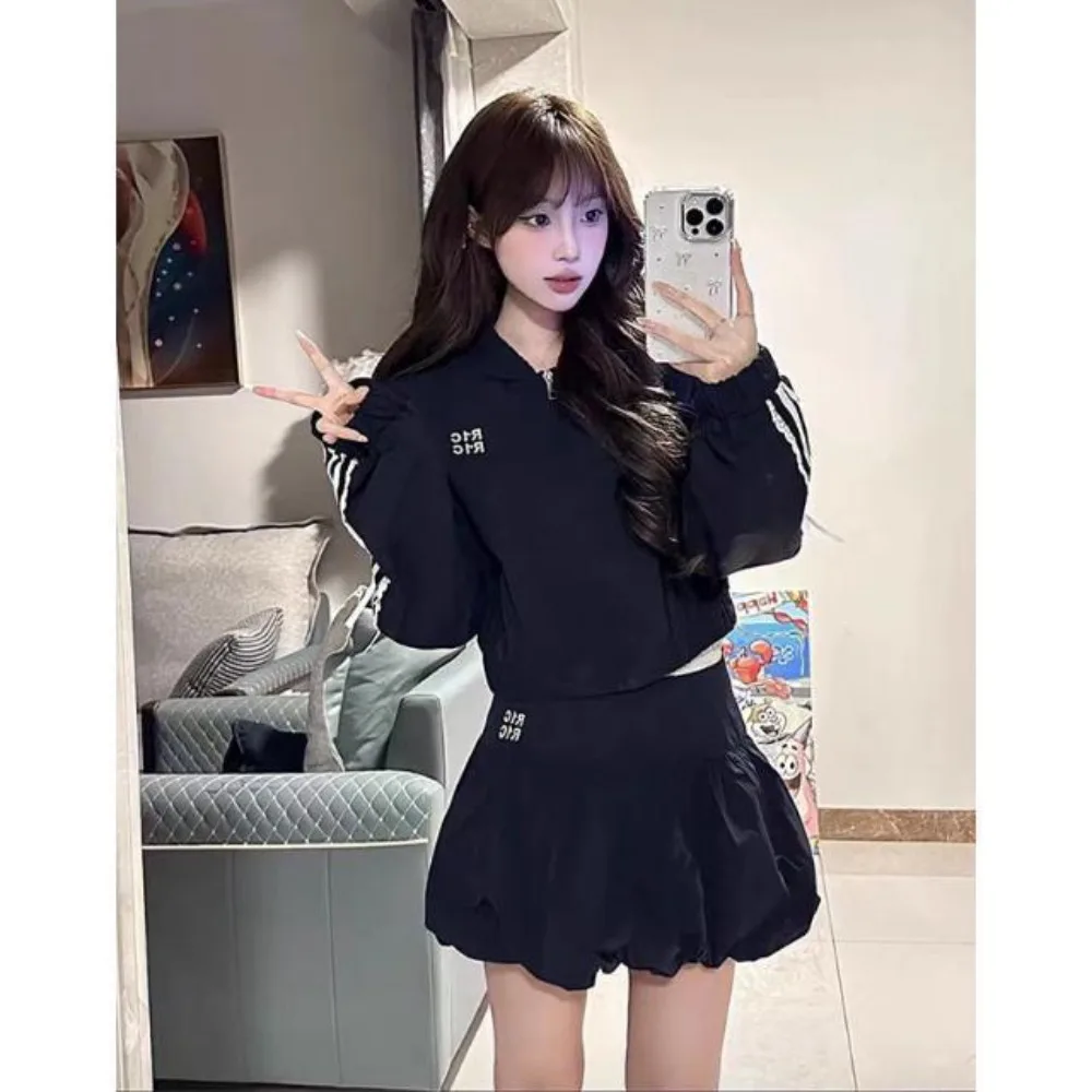 

Spring New Fashion Two Piece Sets Womens Outifits Lace Patchwork Black Commuting Cropped Jacket + Bud Skirt Ladies Y2k Suits