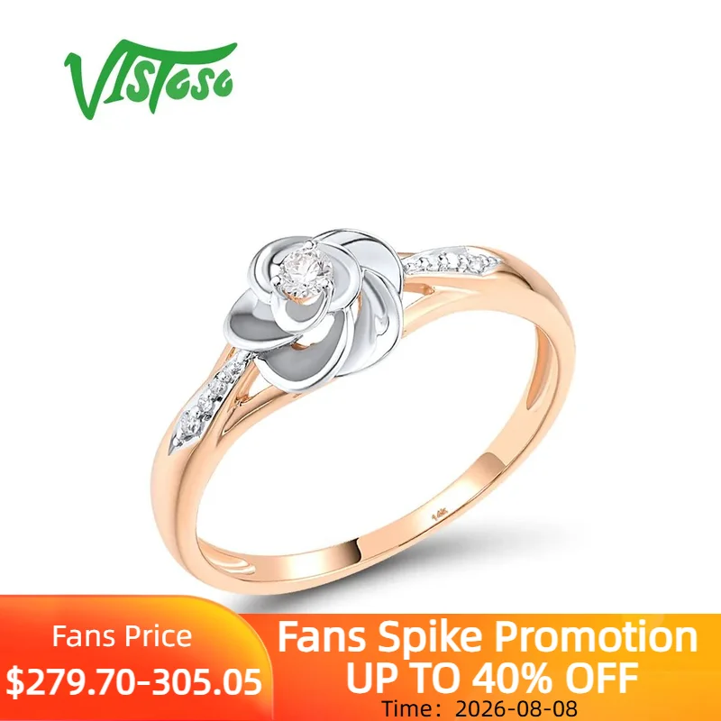 VISTOSO Real 14K 585 Two-Tone Gold Ring For Women Sparkling Diamonds Delicate Wedding Engagement Classic Gift Fine Jewelry