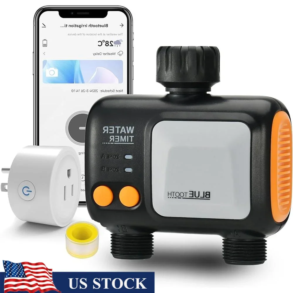 Smart WiFi Garden Hose Water Timer 2 Zone Sprinkler Controller with Rain Delay APP Remote Control Expandable Irrigation System