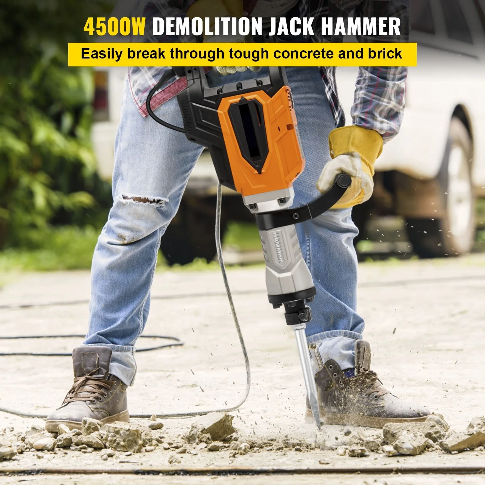 4500W Demolition Jack Hammer Industrial Electric Jackhammer For Demolishing, Chipping Heavy Duty Concrete Breaker w/Chisel