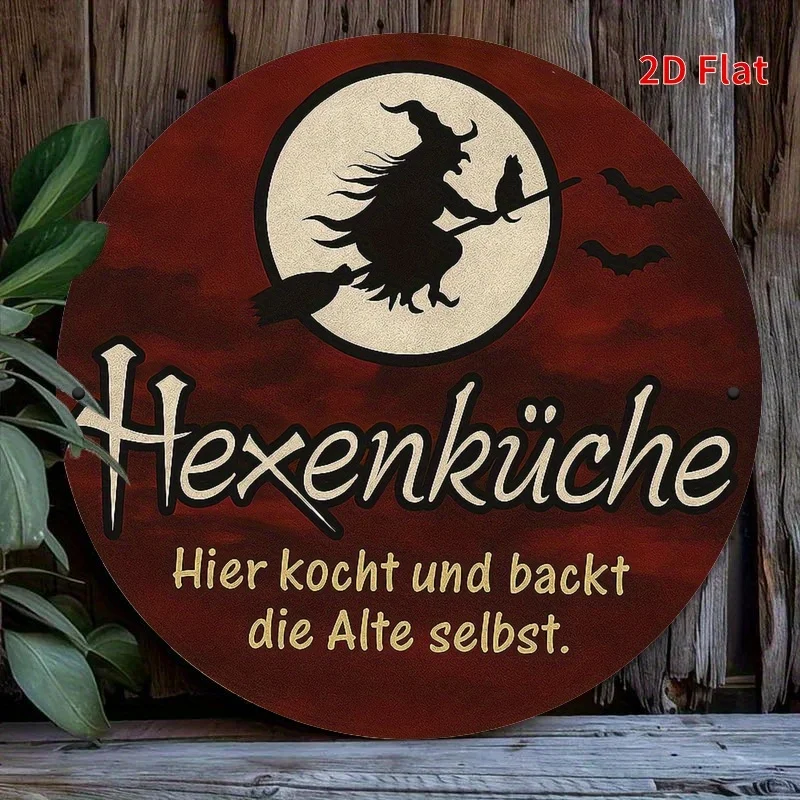 2D Retro Halloween Witch Wooden Round Decor Home Restaurant Bar Office Garden Patio Kitchen Party Seasonal Festive Gift 1PCS