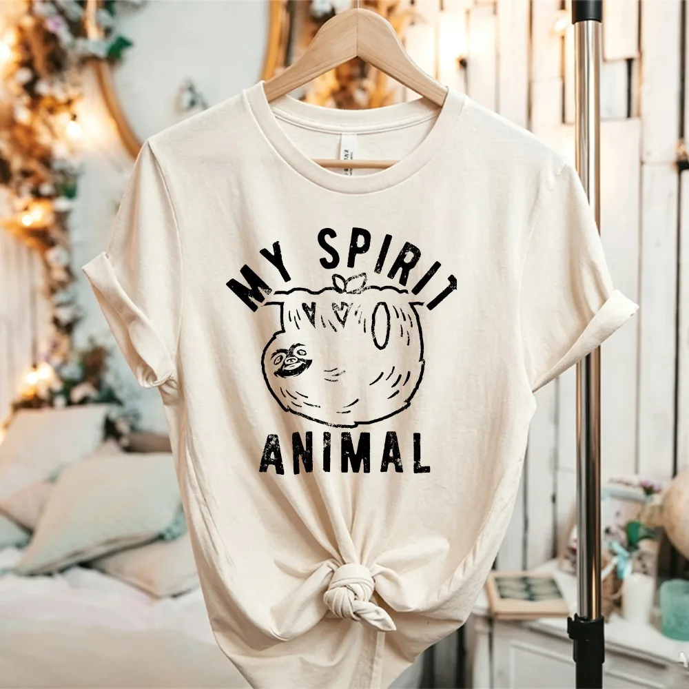 My Spirit Animal Sloth Vintage Distressed Graphic T Shirt Cute Sloth Letter Print Unisex Casual Lazy Animal Lover Cotton Tees