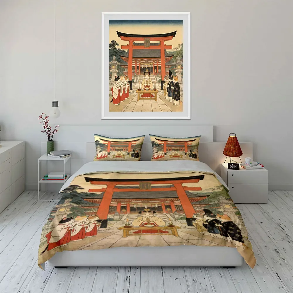 Traditional Cat Ceremony Decor Set Soft Comfortable Duvet Cover Bedding Set Included 1*Duvet Cover & 2*Pillowcases, gift