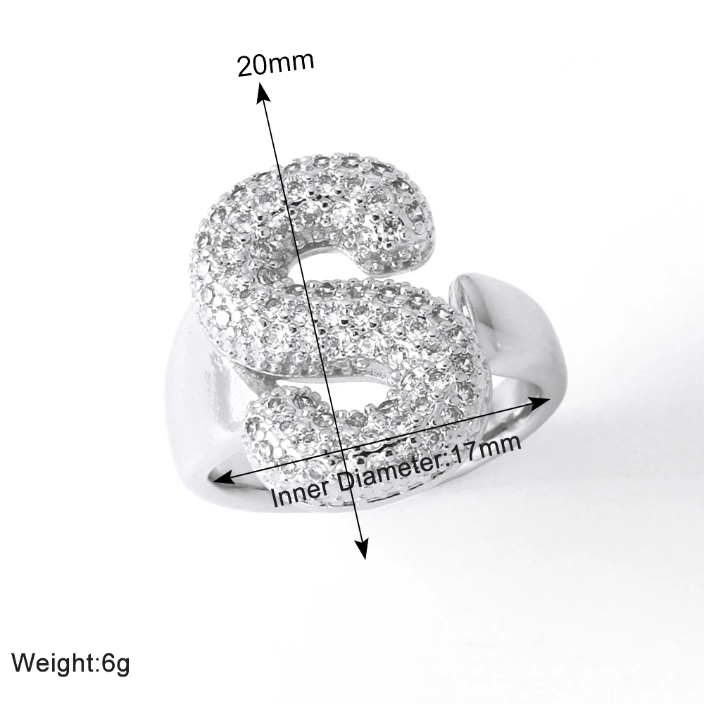 FLOLA Silver Color Crystal Bubble Letter Rings for Women Dainty Rhodium Plated Initial Rings Name Jewelry righ91