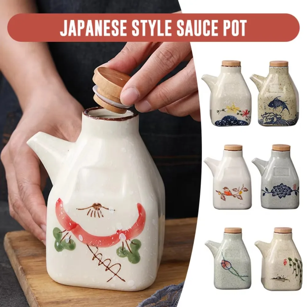 350ML Japanese Ceramic Glaze Oil Dispenser Olive Oil Bottle Sauce Cruet Vinegar Pot Seasoning Container Kitchen Storage