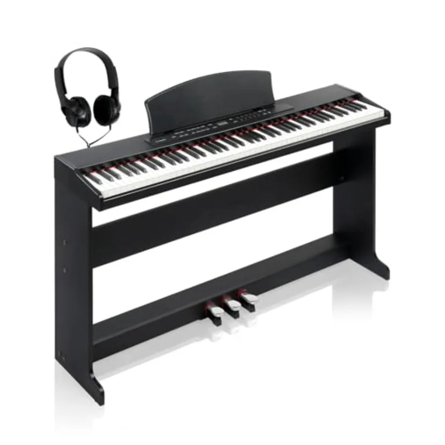 

88 Key Digital Piano with 3 Tone Controls MIDI Bluetooth for Beginners Compact Electric Keyboard in Black Includes Headphones S