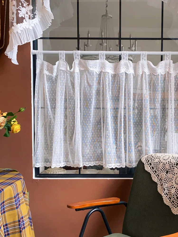 

French Soft Decoration Customized Retro Lace Curtains for Living dining room bedroom Window Kitchen Semi Short Curtain