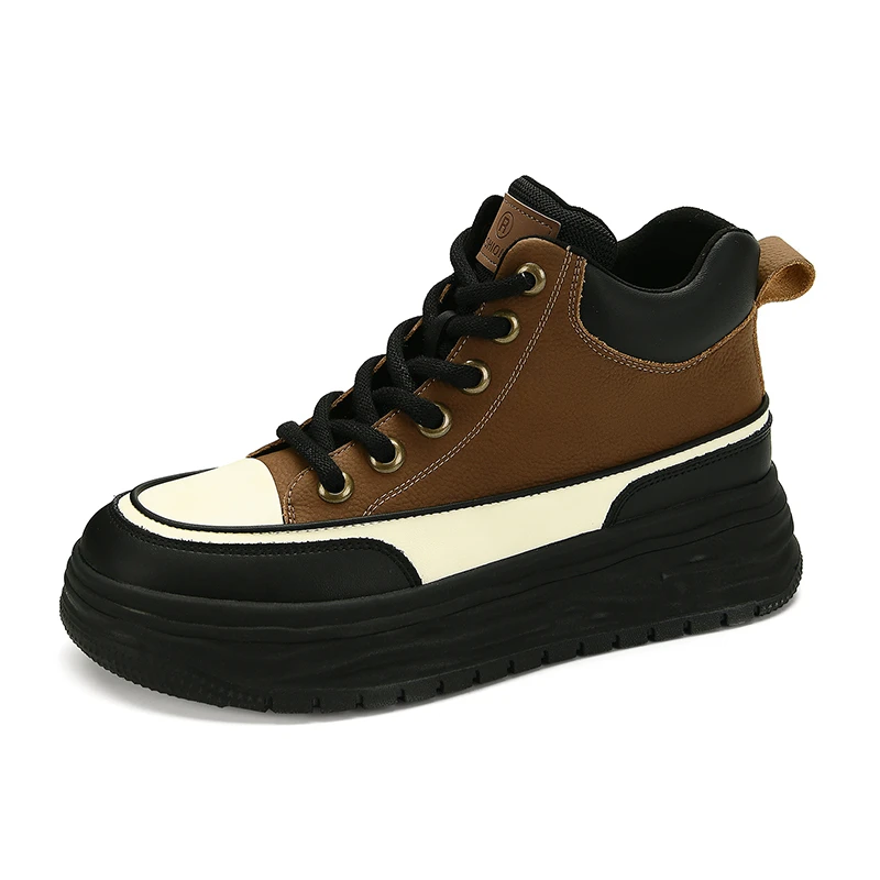 Herbst Top Schicht Rindsleder Farbe Block Erhöhte Plattform Casual frauen Turnschuhe Retro Weiche Sohle frauen Mode Einzelnen Schuhe