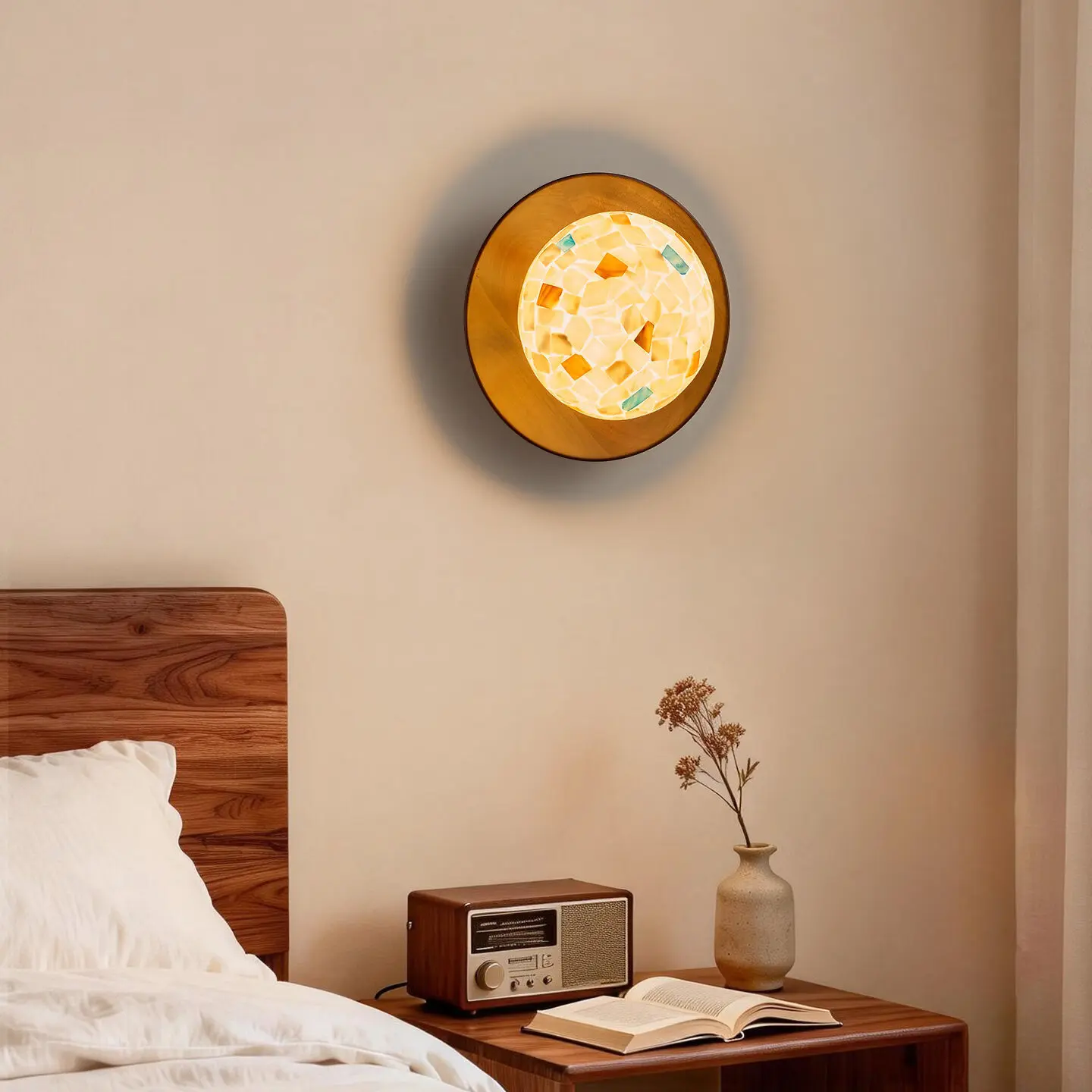 Vintage high-end living room background wall corridor aisle light shell bedside lamp