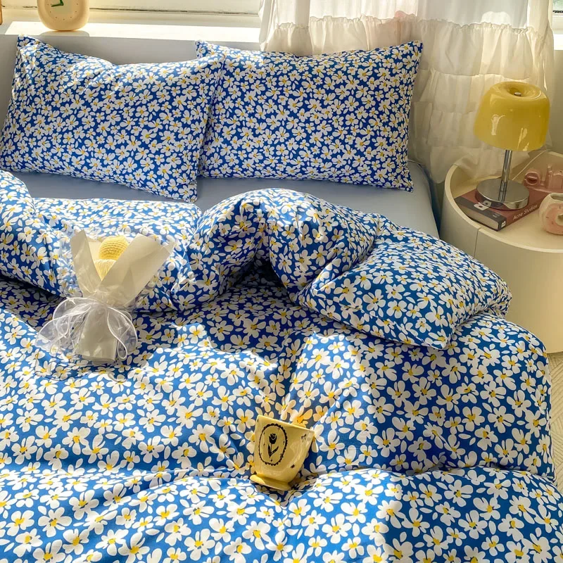 Imagem -02 - Conjunto de Cama Estilo Floral Capa de Edredão Fronha e Lençol Roupa de Cama de Solteiro e Queen Size