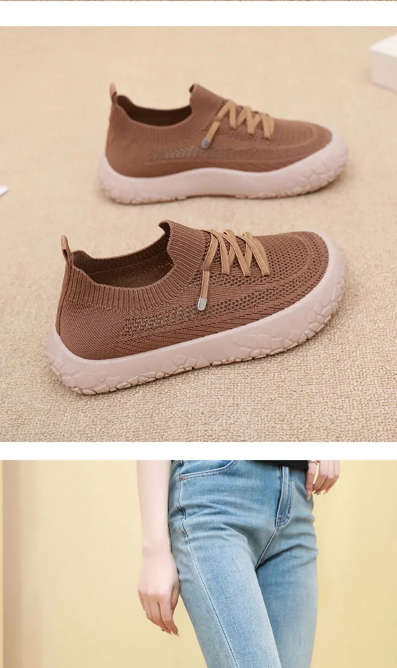 Damen-Stricksocken-Sneaker, atmungsaktives, hohles, fliegengewebtes Obermaterial, rutschfeste, rockartige Textur, dicke Sohle, leichte, lässige Wanderschuhe – Detail 25