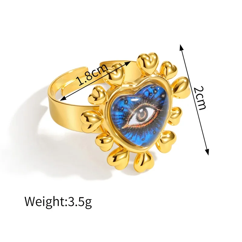 EILIECK 316L Edelstahl Metall Herzförmige Blaue Augen Halskette Armband Ohrringe Ring Trendiges Schmuckset für Frauen Geschenk – Detail 9