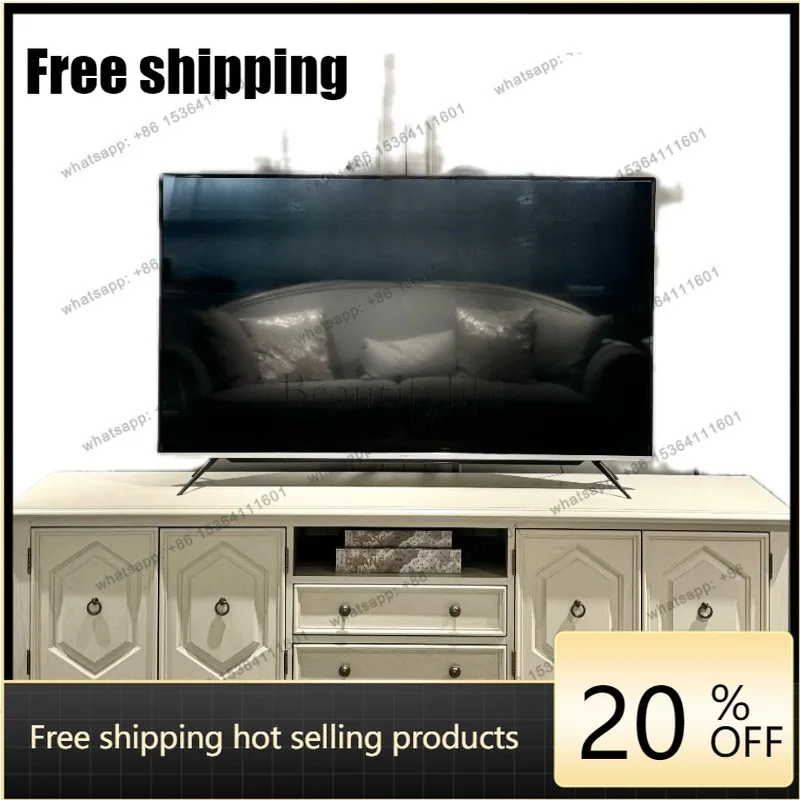 jj4 Best Seller Ivory White Retro Old Living Room TV Cabinet Solid Wood Athens Storage Cabinet