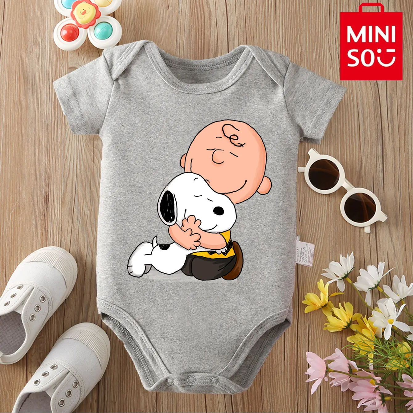 Snoopy MINISO Body de algodón puro con estampado de Charlie Brown, ropa cómoda para bebé, mono para recién nacido de 0 a 12 meses