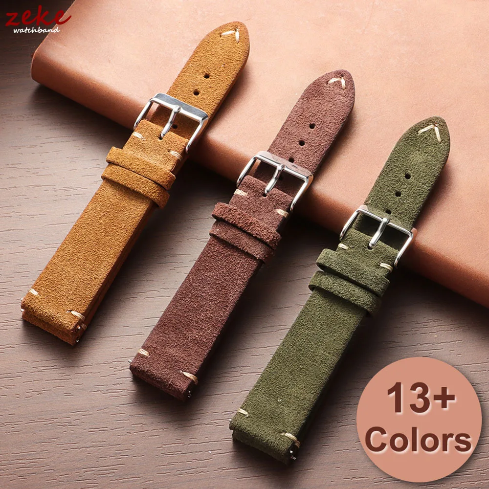 Wristband Soft Suede Leather Straps 14/16/18/20/22mm Vintage Red Watchband Quick Release Calfskin Bracelet Men Women Accessories