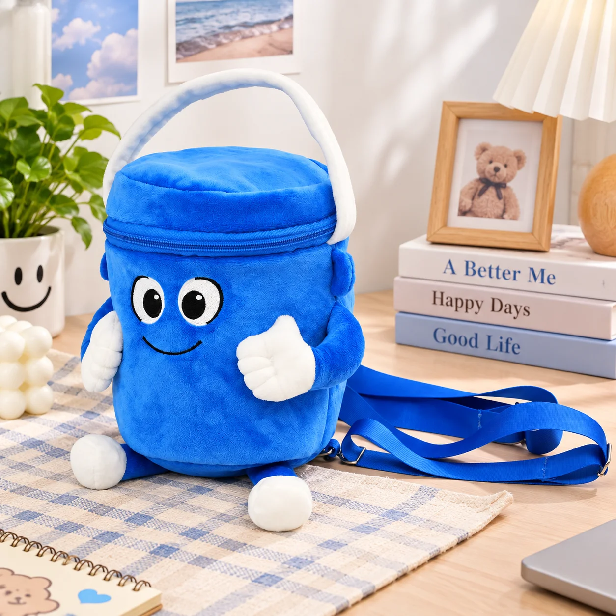 Big Blue Plush Soft Doll Stuffed Toy Coin Purse Backpack Cute Multiuse Collectible for Adult Fans Home Decor Birthday Gift