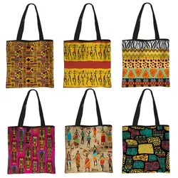 Afro Pattern Print Tote Bag Leisure Handbag Africa Black Woman Canvas Shoulder Bag for Travel Ladies Storage Shopping Bags