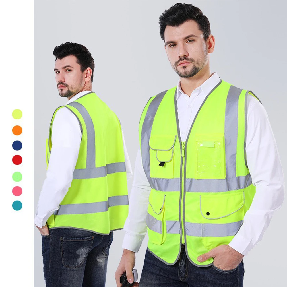 Chaleco de seguridad reflectante con múltiples bolsillos, ropa de trabajo industrial de construcción de alta visibilidad para hombres y mujeres, ropa de trabajo de alta visibilidad