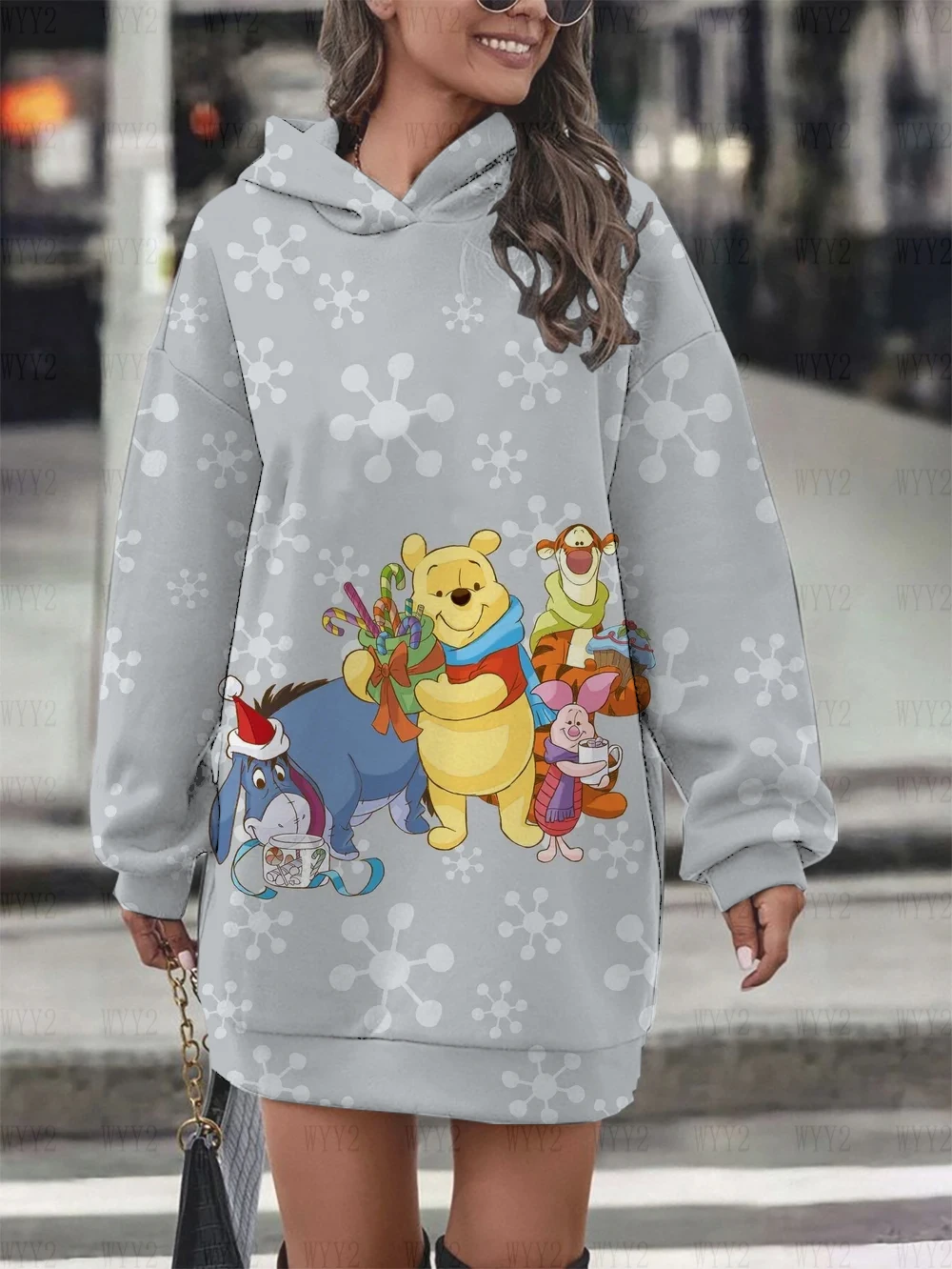 Disney-Pulôver estampado de Mickey Mouse feminino, moletom com capuz, moda casual, coleção para Natal