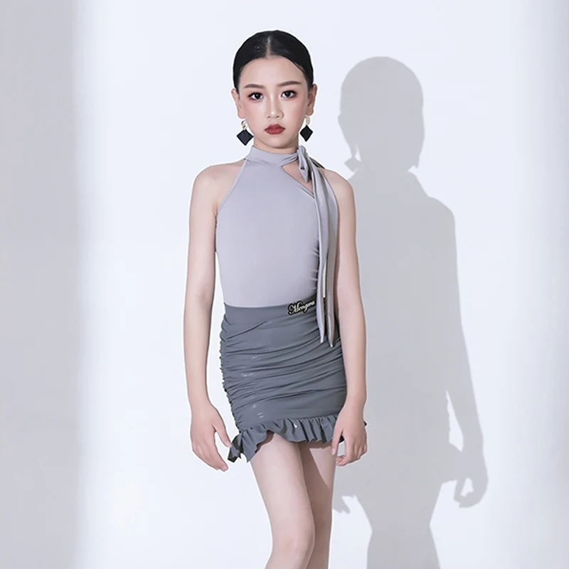 

New Latin Dance Costume Tango Samba Rumba Performance Set Grey Latin Dancewear Dancing Bodysuit Girls Salsa Clothing VBH1741
