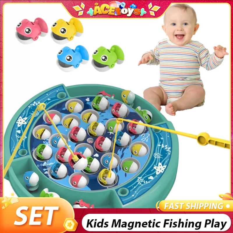 Kids Magnetic Fishing Play for Children Electric Fishing Toy Have Music Spinning Game Fish Rod Education Baby Birthday Gifts