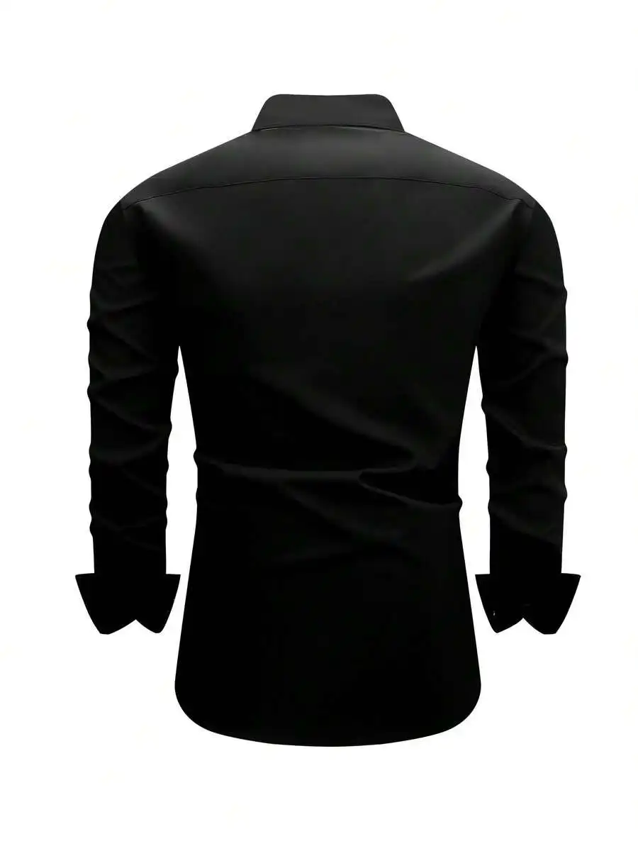 

Mens Solid Color Button Down Shirt Four Way Stretch Polyester Spandex Casual Dress Shirt