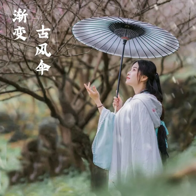 Pure handmade gradual change silk umbrella, ancient Hanfu intangible cultural heritage New China oil-paper umbrella dance