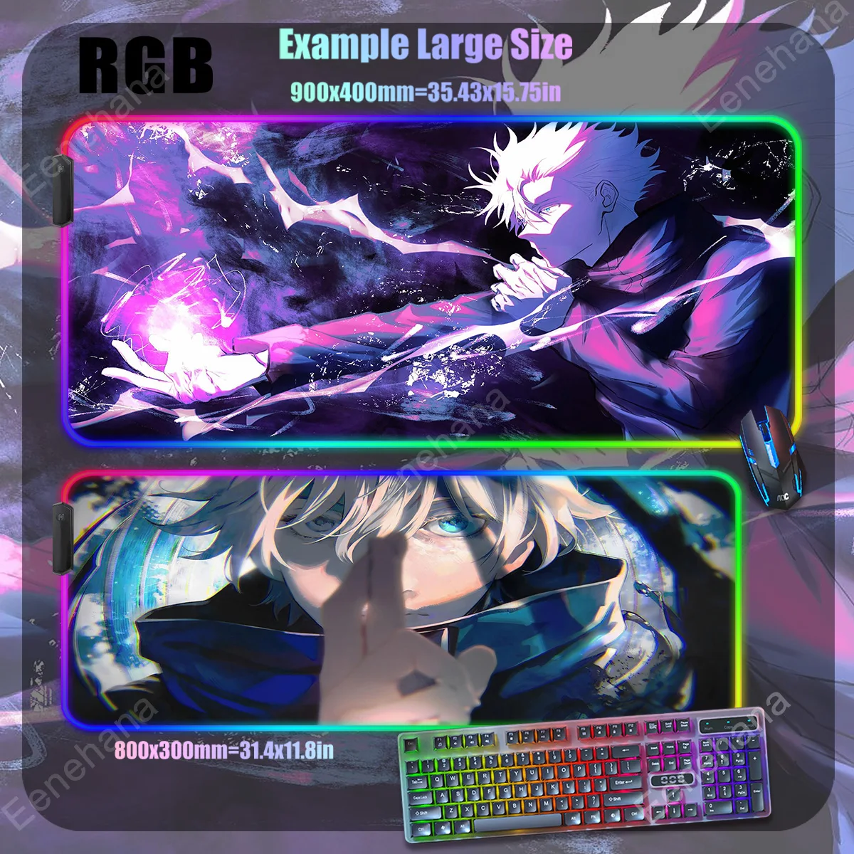 Anime Mouse Pad Mouse Mat Large Gojo Satoru Gaming Accessories Yuji Keyboard Desk Mat Jujutsu Kaisen RGB Led Backlight Mouse Pad