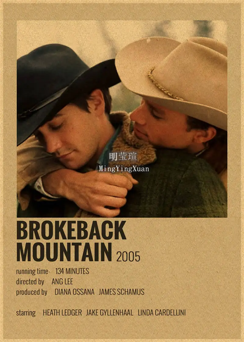 Classic Romantic Movie Brokeback Mountain Poster Kraft Club Paper Vintage Poster Wall Art Painting Bedroom Study Stickers 4K HD