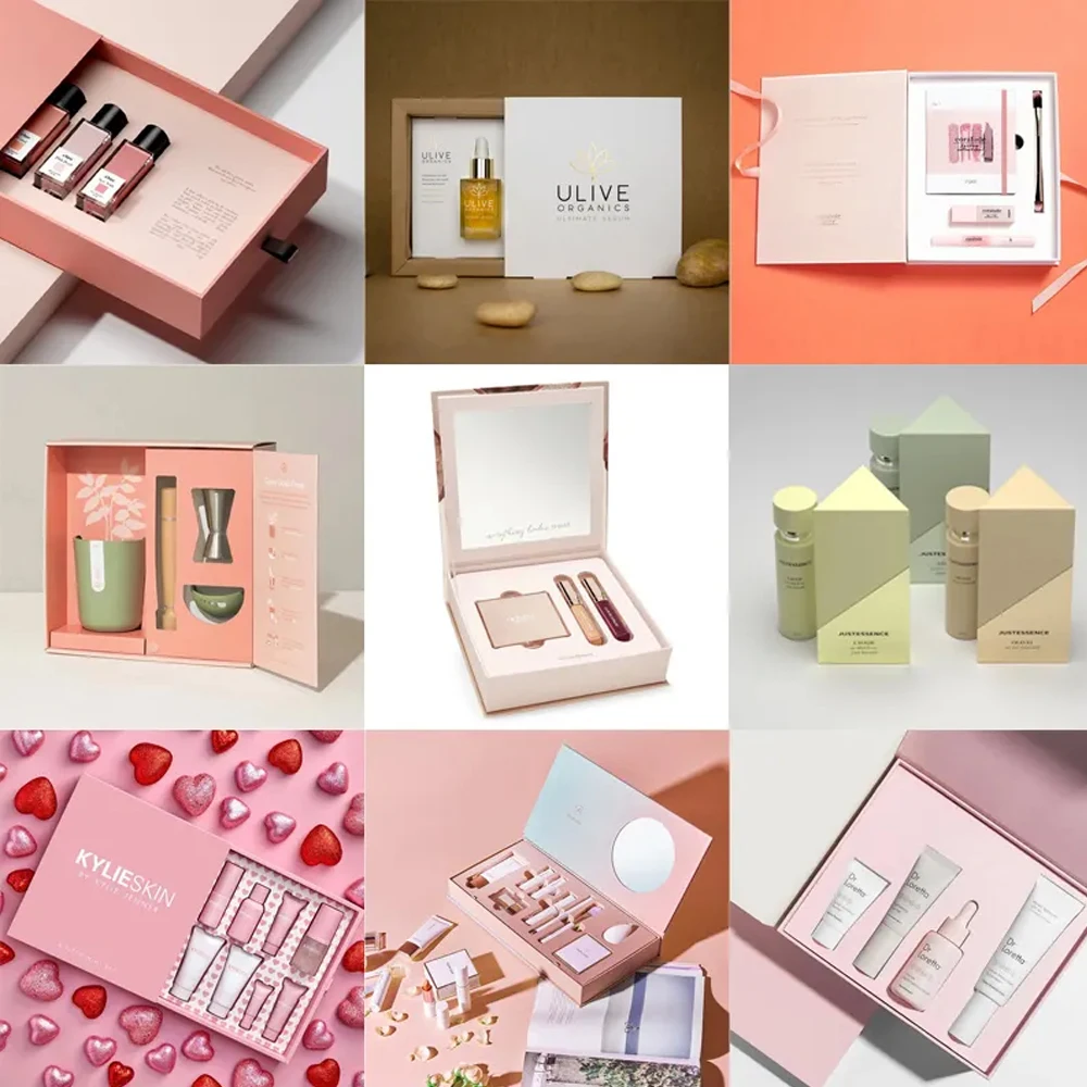 Escova Gift Set papel caixa com ouro imprimir embalagens cosméticas