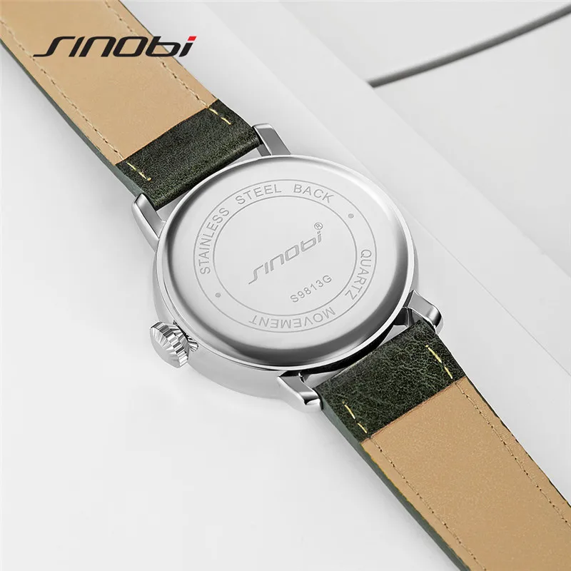 Sinobi Genuine Leather Watch Men\'s Watch Fashion Simple Japan Imported Movement Sports Military Watches Male Wristwatches reloj