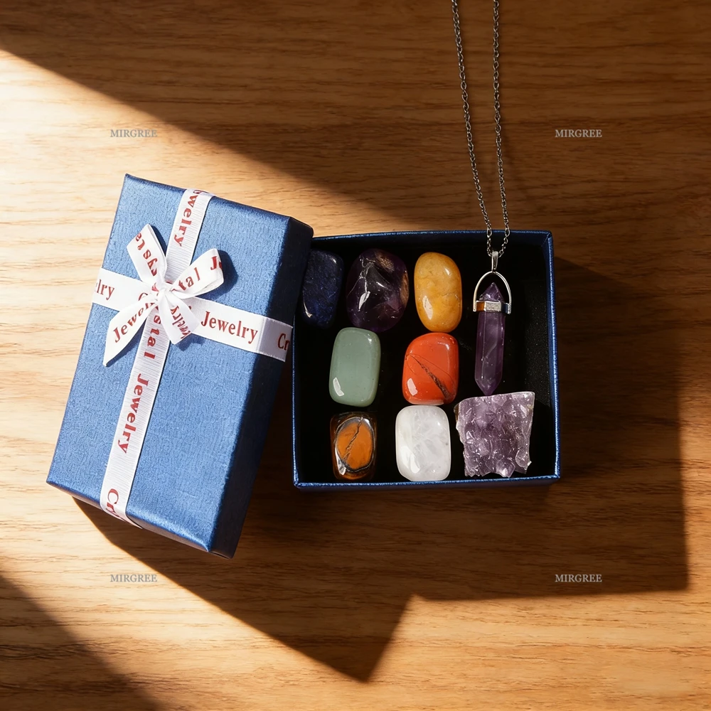 1set 7 Chakra Healing Stone and Amethyst Pendant Necklace Set - The Perfect Gift for Crystal Enthusiasts on Birthdays/holidays