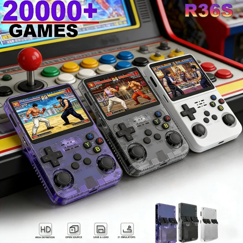 

R36S Ретро портативная игровая консоль 3,5-дюймовый IPS-экран 128 ГБ предварительно загруженные игры Система Linux Детские игры в подарок
