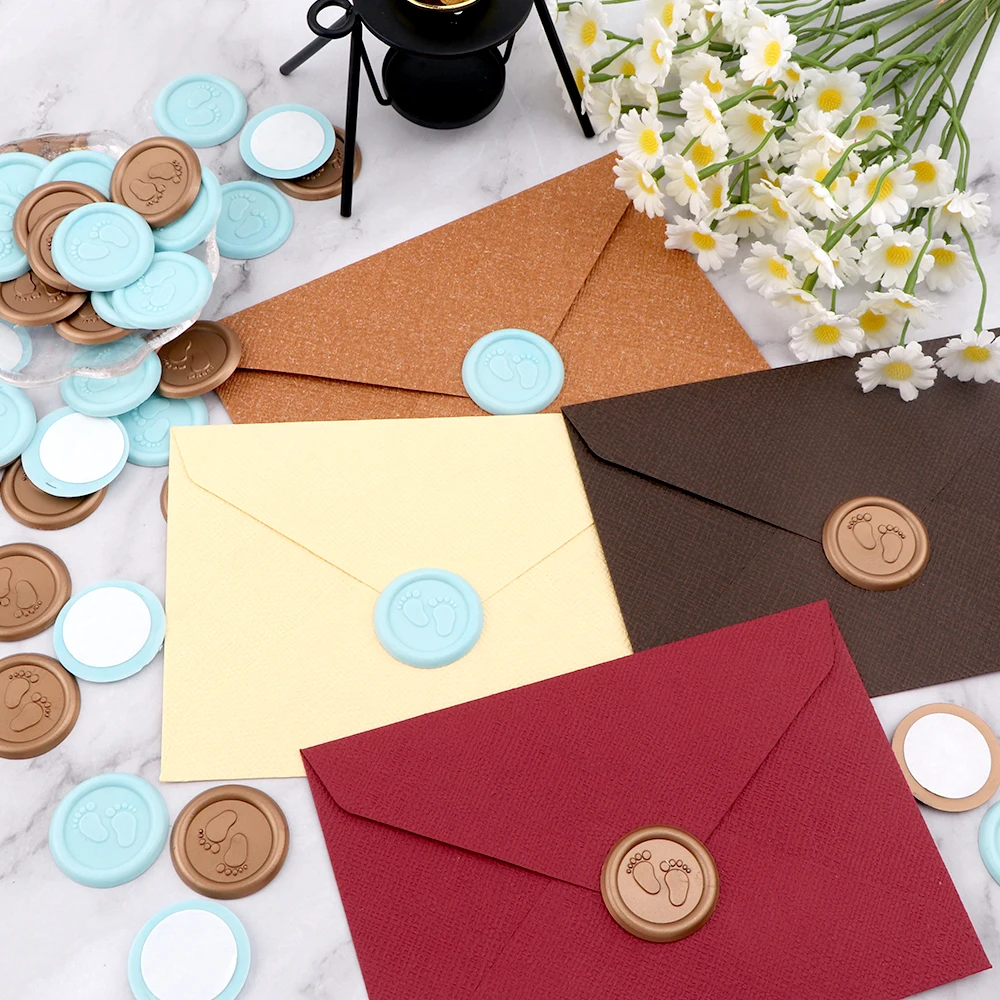 25pcs/set Wax Seal Stickers Embossed Heart Footprint Rosemary Branch Be Our Guest Pattern Self-adhesive Stickers for DIY Cards