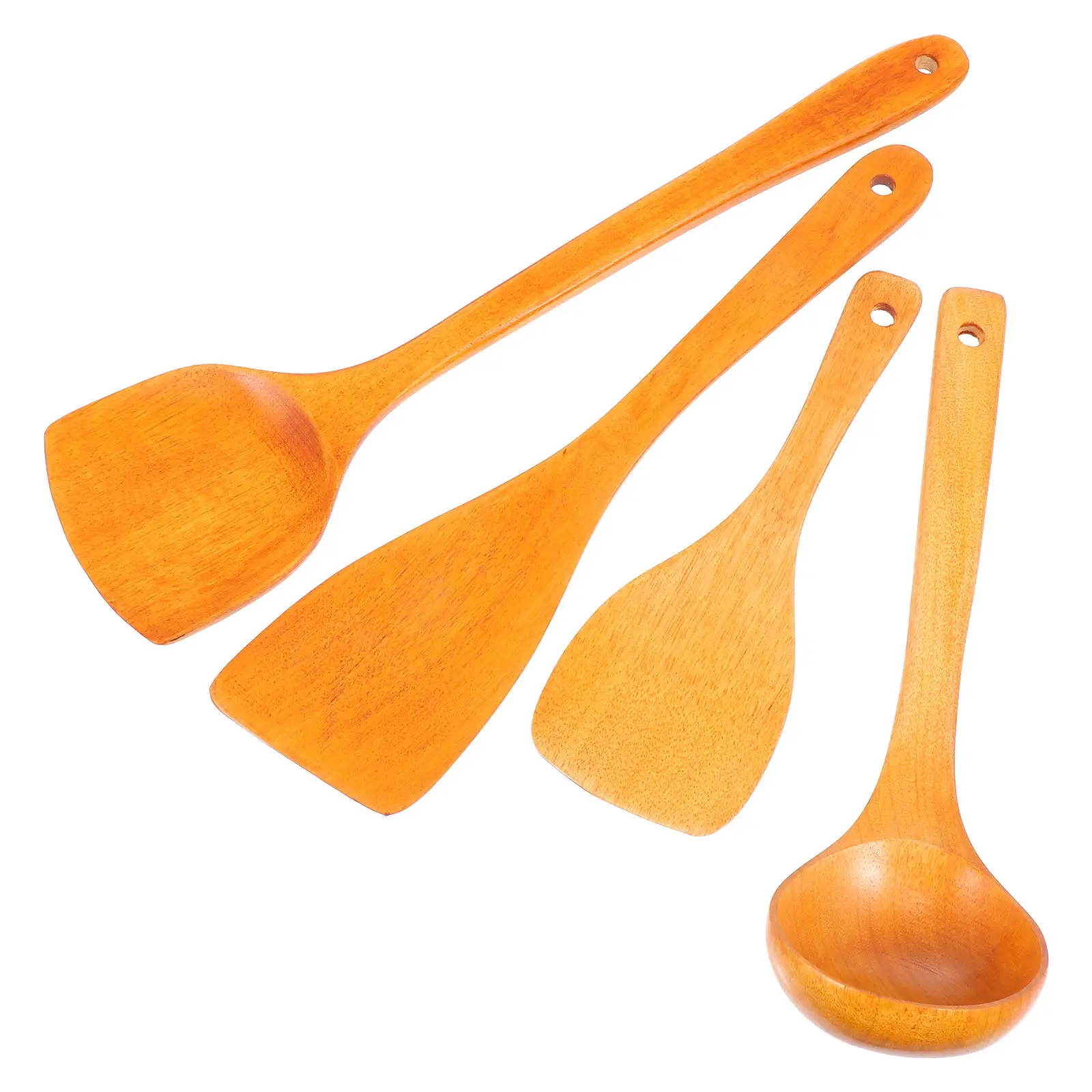 4Pcs Wooden Cooking Utensil Set Premium Quality Wood Spatulas Rice Scoop Soup Spoon Kitchen Tools for Home Hotels Restaurants