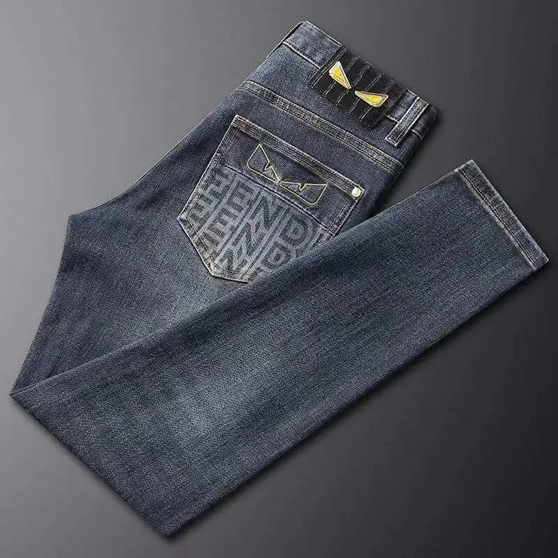 

High quality jeans Men's fall stretch slim little monster light luxury design fashion brand men's pants