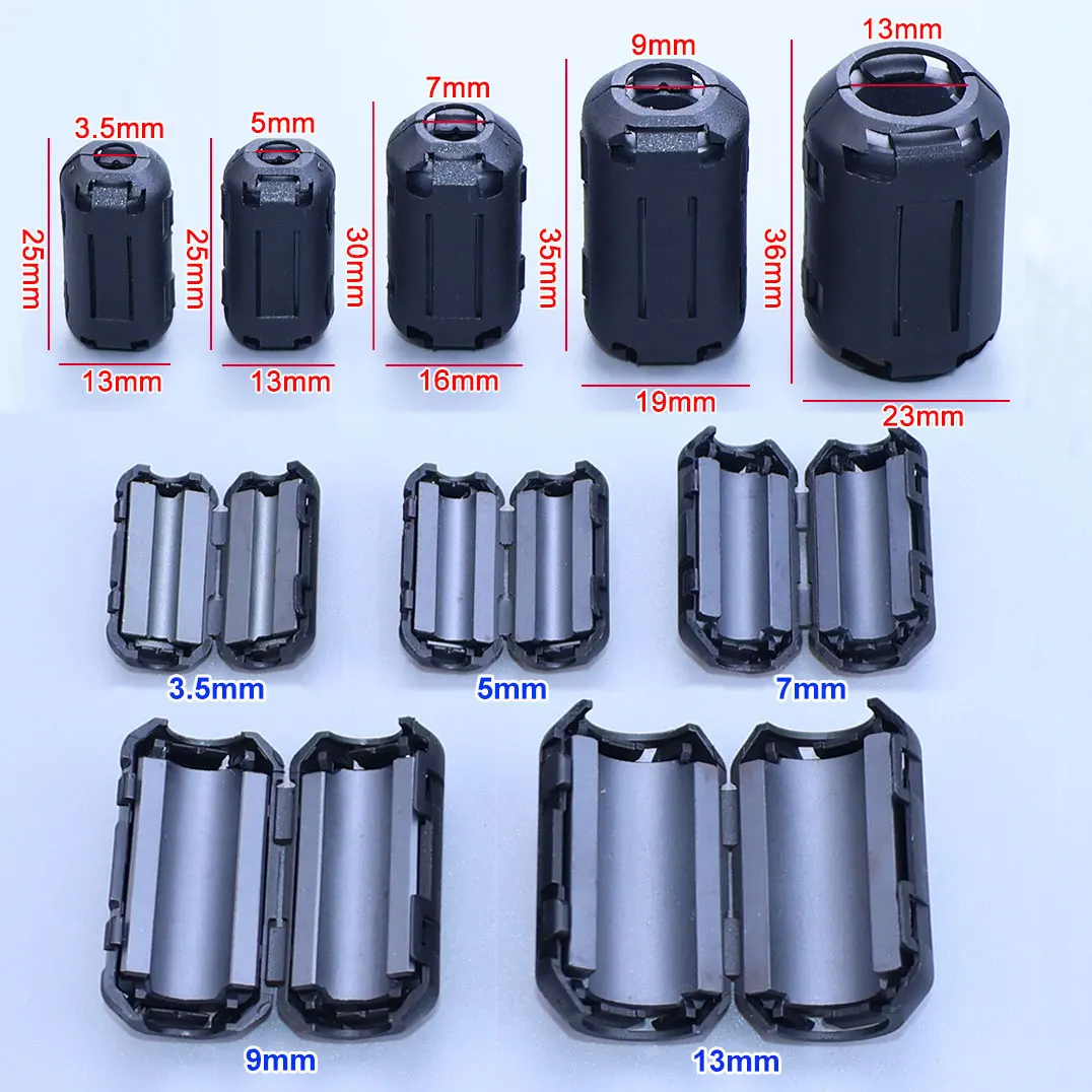 1PC 3.5/5/7/9/13mm Toroidal Core Ferrite Bead Clip Choke RFI Noise Filter Clip Noise Suppressor Filter Ring Wiring Cable Clamp