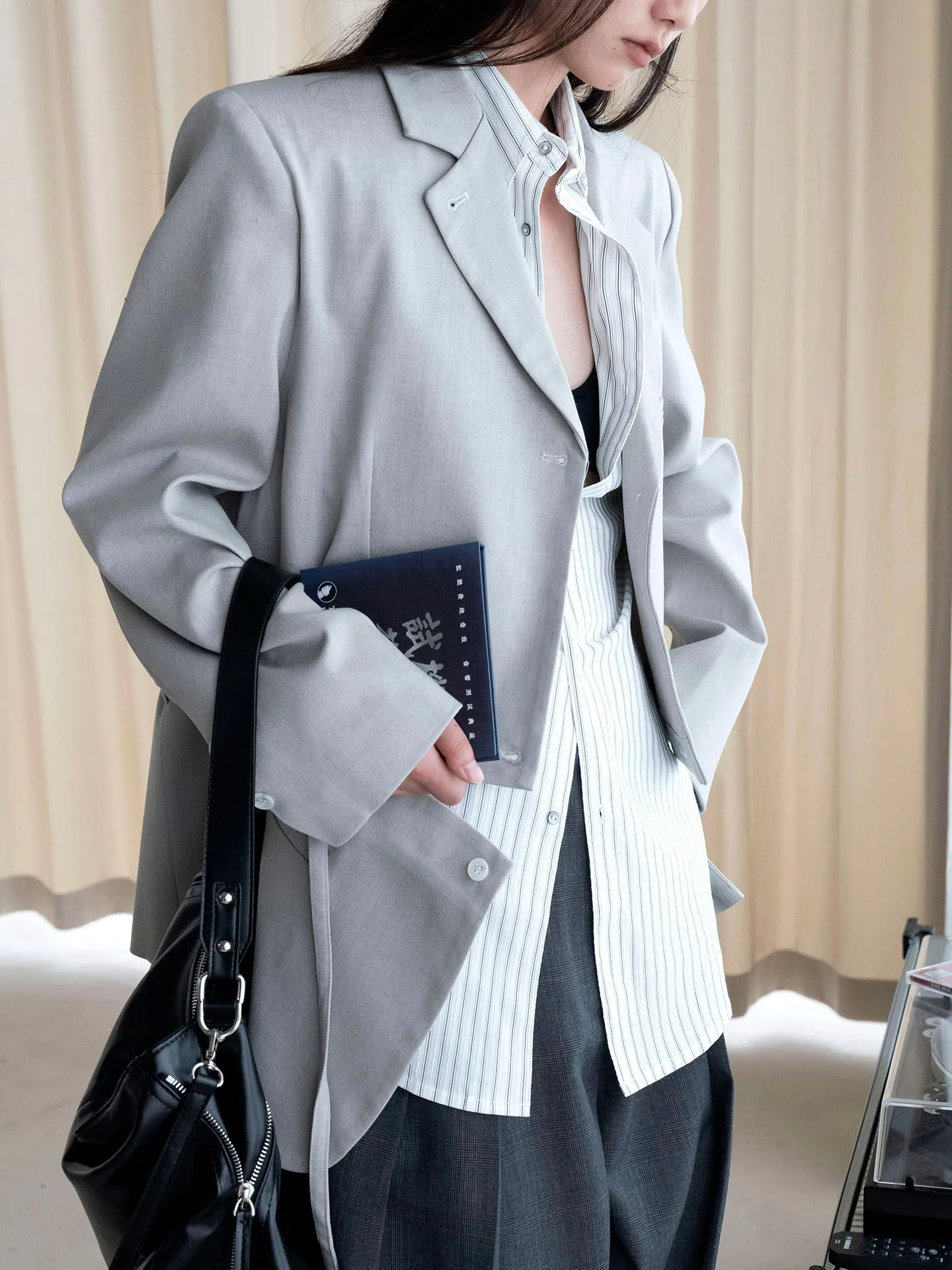 FANAN Women Detachable 2 In 1 Blazer Jacket Loose Long Sleeve Lapel Collar Irregular Hem Suit Coat Female Streetwear Outerwear