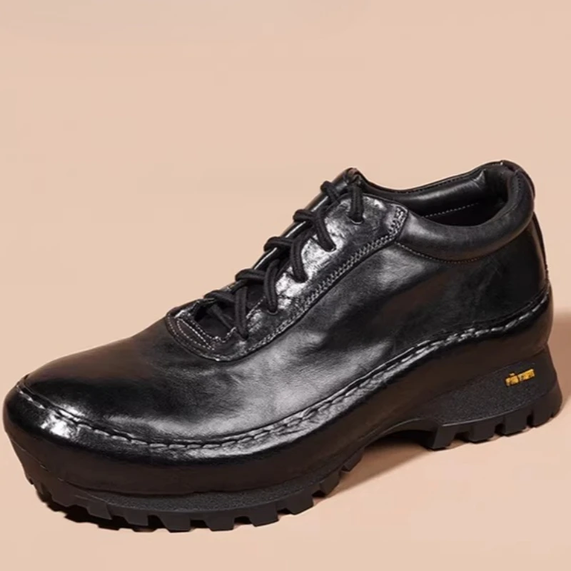 Outdoor Breathable Horsehide Daddy Shoes Men's Handmade Horsehide Water Washed Process Comfortable Non Slip Fashion Casual Shoes