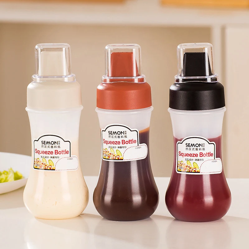 1Pcs 5 Hole Squeeze Bottles Condiment Bottles With Nozzles Ketchup Mayonnaise Squeeze Bottle Honey Dispenser Outdoor Tableware